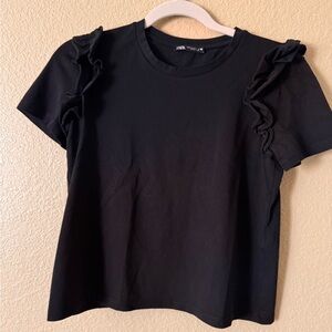 Zara Elegant Black Ruffle Sleeve Tee